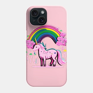 Pink cute unicorn in rainbow Phone Case