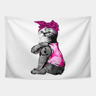 Mother's Day I Lover Mom Tattoo Cat Gift Tapestry