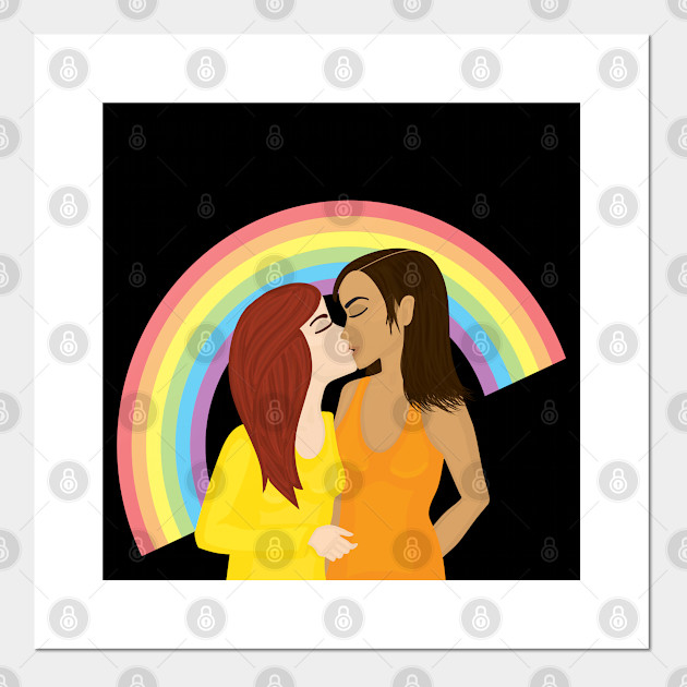 Girls Kissing Under The Rainbow Lesbian Posters And Art Prints Teepublic