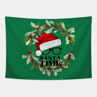 Santa Time (Christmas wreath around hat glasses) Tapestry