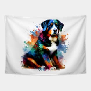 Vibrant Splash Art Entlebucher Mountain Dog Portrait Tapestry