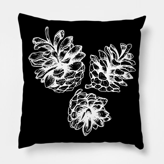 Three Pine Cones Pillow by illucalliart