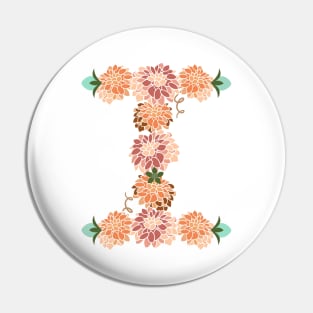 Letter I Floral Pin