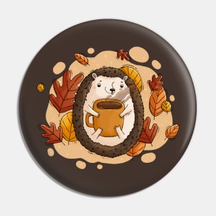 Autumnal Hedgehog with coffee Pin