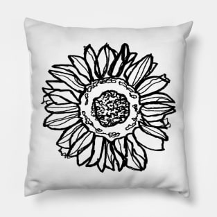 minimal sunflower, black and white plant artwork Pillow