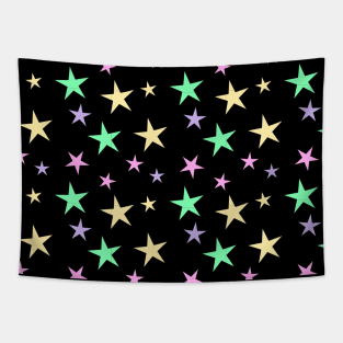 Colorful Stars Pattern on Black Tapestry