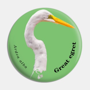 Great egret tropical bird pin black text Pin