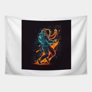 Astronaut dancing in space with fire Tapestry