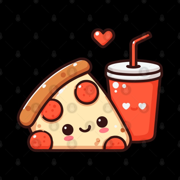 Kawaii Cute Pizza Slice and Diet Coke | Kawaii Food Design for Pizza Lovers by Nora Liak