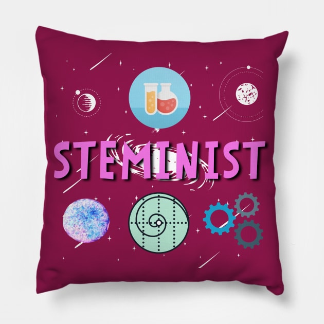 Steminist Women's Science Technology Engineering Maths STEM Stemanist White Background Pillow by AstroGearStore
