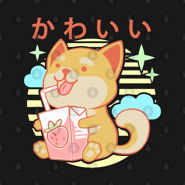 Kawaii Aesthetics Japanese Strawberry Milk Shake かわいい Dog - Orange - Strawberry Milk by DuskySavage