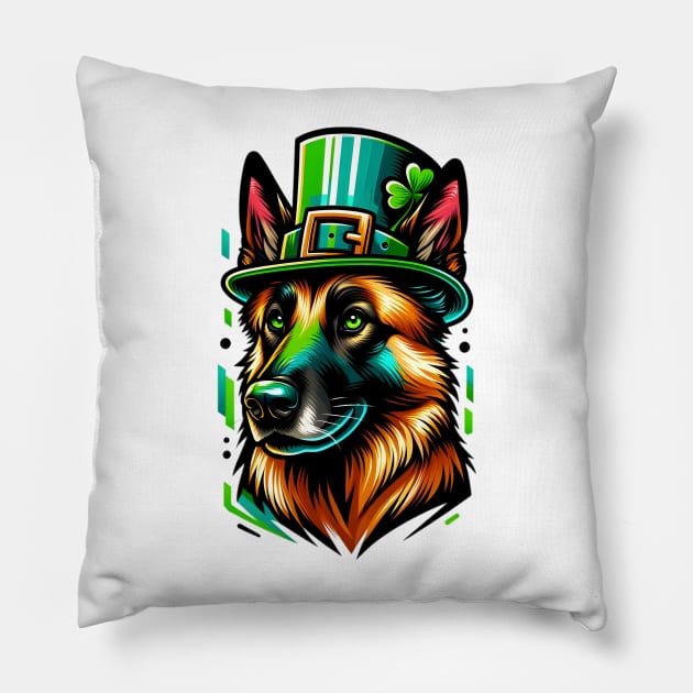 Belgian Malinois Celebrating Saint Patrick's Day Pillow by ArtRUs