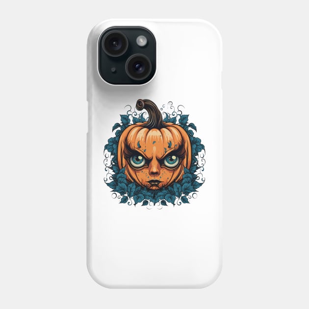 Halloween Pumpkin Woman, Spooky Pumpkin Face Phone Case by Apocatnipse Meow