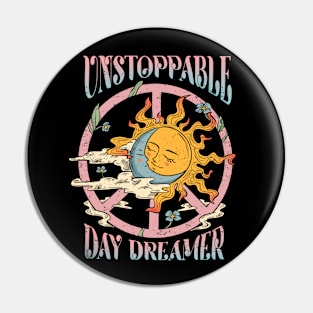 Day Dreamer, Quote Saying, Bohemian Spiritual Groovy, Sun Moon Peace Pin