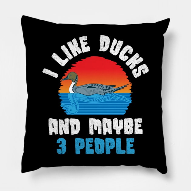 I Like Ducks And Maybe 3 People Funny Duck Gift Pillow by CatRobot