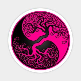 Pink and Black Tree of Life Yin Yang Magnet