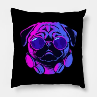 Synthwave Pug Dog Lover Puppy Pillow