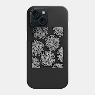 The beautiful pattern with White lineart dahlias on black background Phone Case