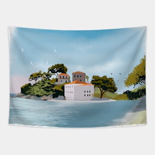 Greek Paradise Illustration Tapestry