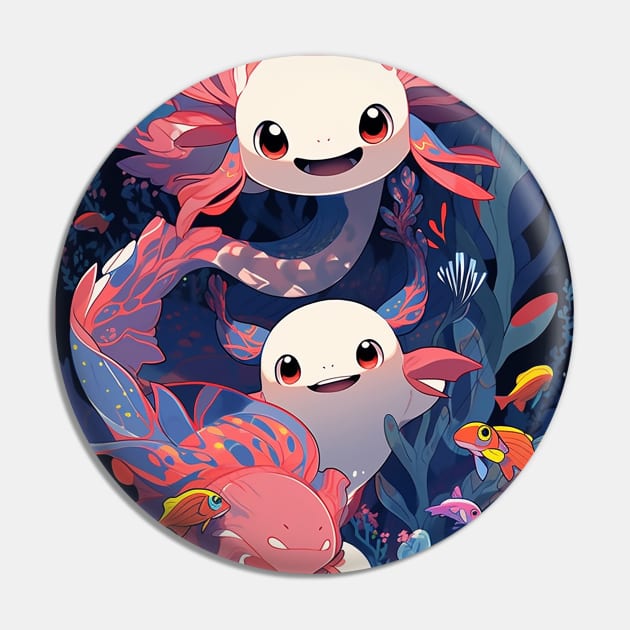 Cute Axolotl Anime Art Design | Cute Animals | Axolotl Hentaii Chibi Kawaii Design Pin by AlNoah