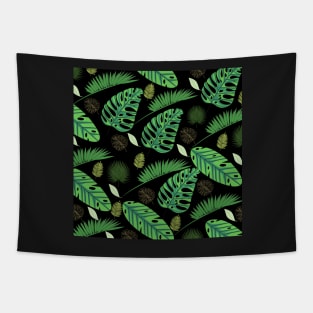 Palm Escapade_Black Background Tapestry