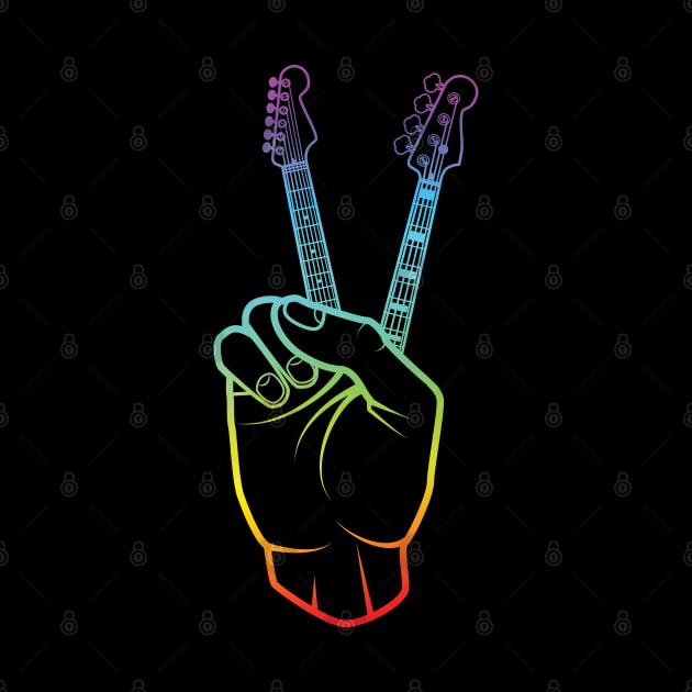 Guitar and Bass Outline Hand Peace Sign Colorful Theme by nightsworthy