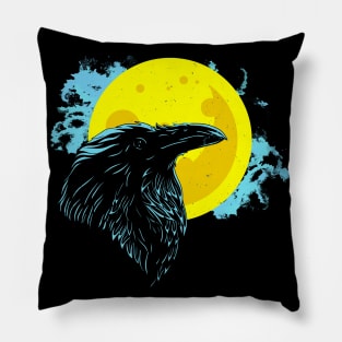 Crow With Moon Mystical Gothic Occult Raven Pillow