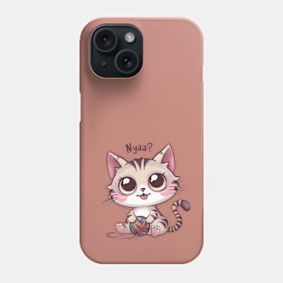 Nyaa? Kawaii Cat with a Ball of Yarn Phone Case