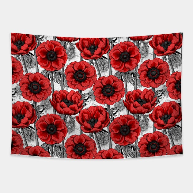 Red anemone garden Tapestry by katerinamk