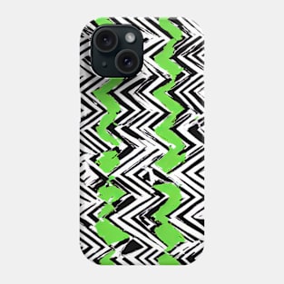 Abstract black and white zig zag pattern with green blobs Phone Case