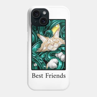 Ginger Cat and Cthulhu Friend - Best Friends - Black Outlined Version Phone Case