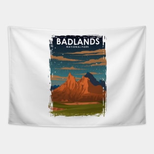 Badlands National park Vintage Minimal Retro Travel Poster at Night Tapestry