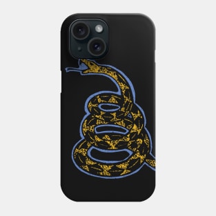 Distressed Denim Blue and Banana Yellow 80s Retro Gadsden Snake on Maroon Default background Phone Case