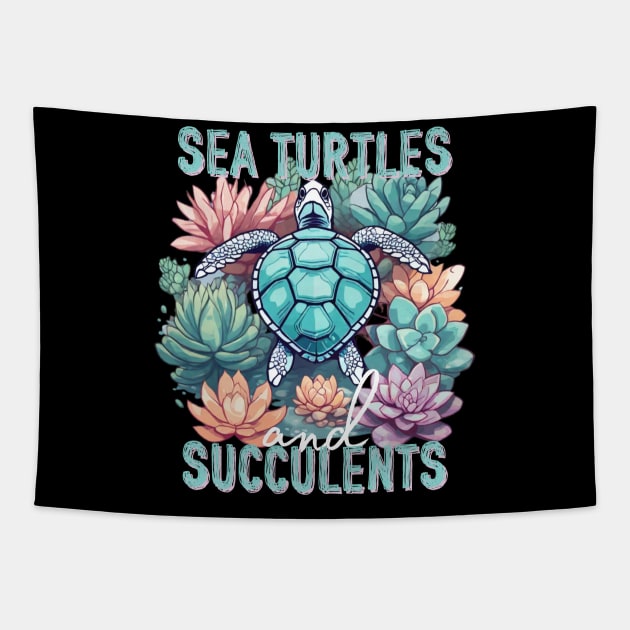 Sea Turtles and Succulents Tapestry by succulentdotcare