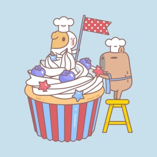 Bubu and Moonch, Guinea pig and Capybara Making Cupcake T-Shirt