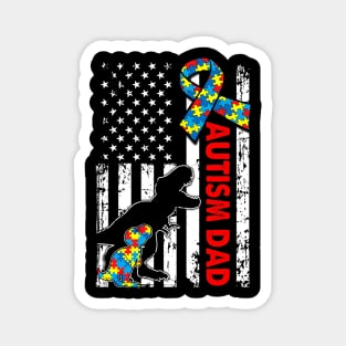 Mens Distressed Dinosaur Autism Dad USA Flag Autism Awareness Magnet