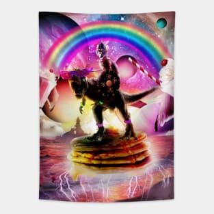 Cat Riding Dinosaur With Pancakes And Milkshake Tapestry