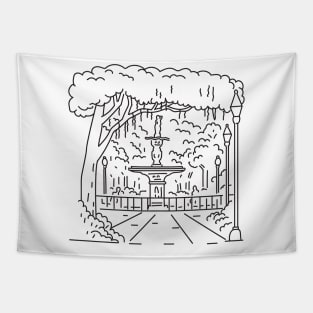 Forsyth Park in the District of Savannah Georgia USA Mono Line Art Tapestry