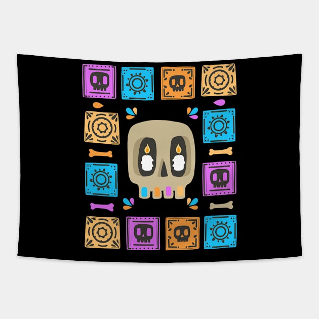 Cute Skull - Día De Los Muerto - papel picado - sugar skull Tapestry by Scriptnbones