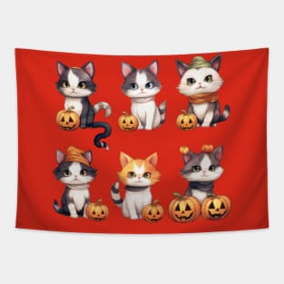 Cats, Pumpkins, and Halloween Hugs Tapestry