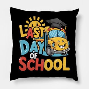 Funny Last Day of School With School Bus and Graduation Cap" Pillow