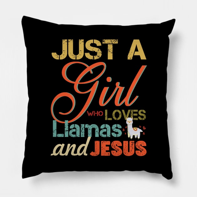 Just a girl who loves Llamas  And Jesus Retro Vintage Pillow by vip.pro123