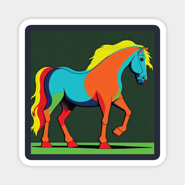 Colourful Horse in Colour block style Magnet by Geminiartstudio