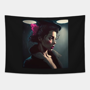 Woman In 1960s Color Film Noir Tapestry