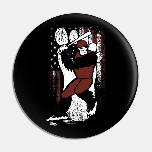 Bigfoot Baseball American Flag Pin by Tesszero