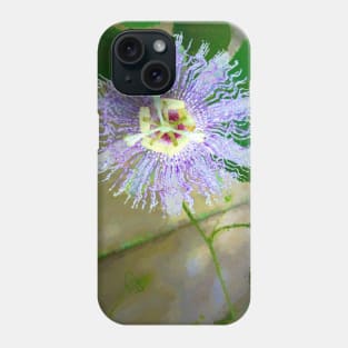 Passion flower close-up in impressionist style - a study in green and purple Phone Case