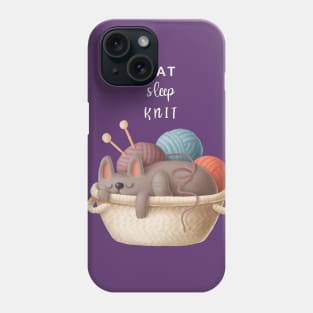 Eat Sleep Knit - Knitting With Cats Phone Case