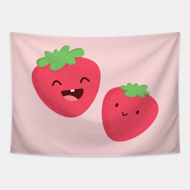 Happy Strawberries Tapestry by cartoonbeing