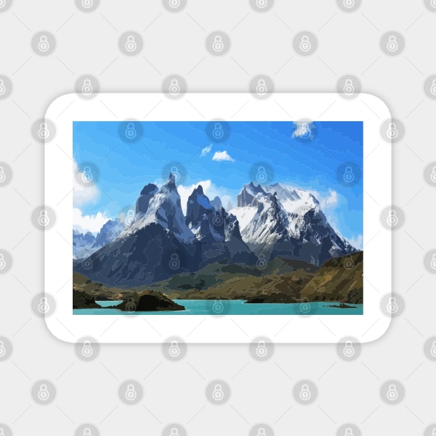 W Trek Torres del Paine Hike Digital Painting Magnet by gktb