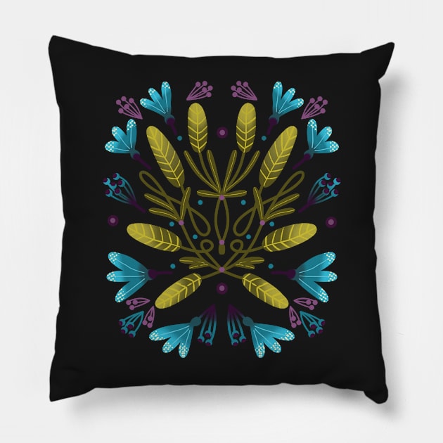 khaki and blue flowers Pillow by Pacesyte